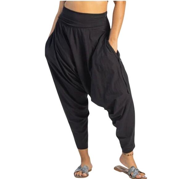 Buddha Pants L San Fran Organic Harem Pant Black Bamboo Cotton High Waist - Picture 1 of 11